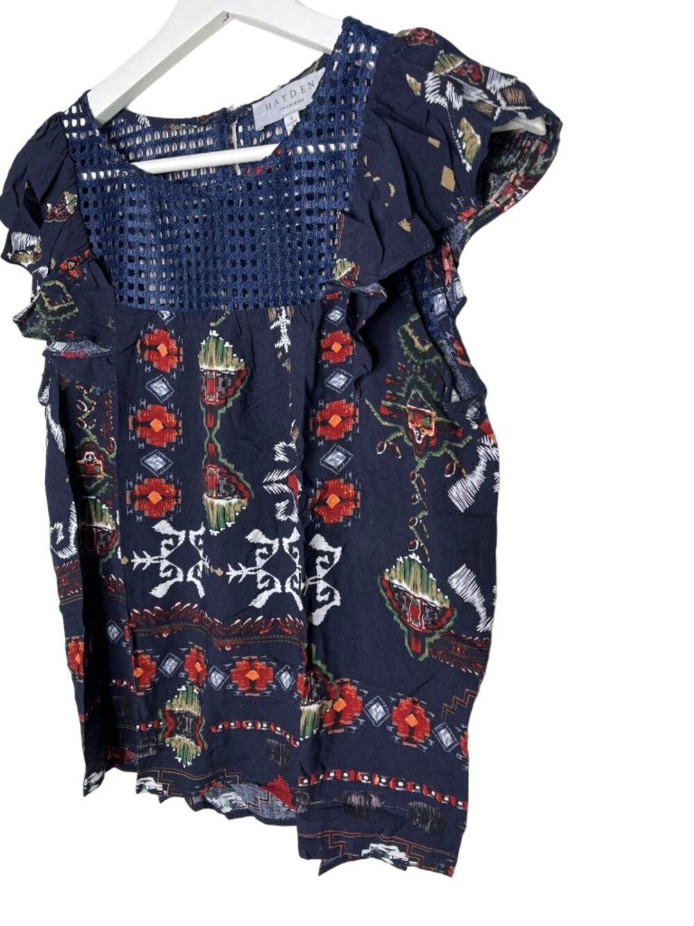 Hayden Womens Small Blue Floral Boho Blouse Short Sleeve Top - Picture 10 of 10